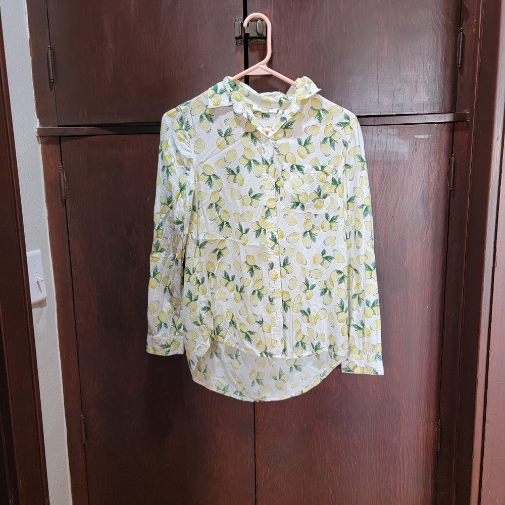Button Down Lemon Print Shirt, XS